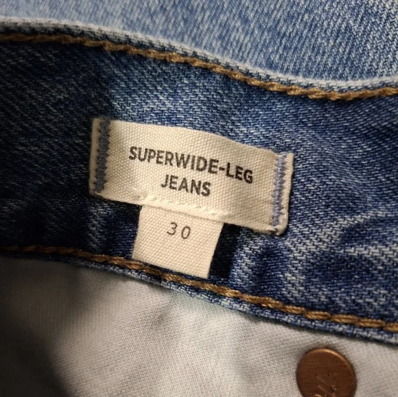 Madewell Women's Superwide Leg Jeans In Amcliffe Wash Knee Rip Edition Size 30 - Picture 6 of 15